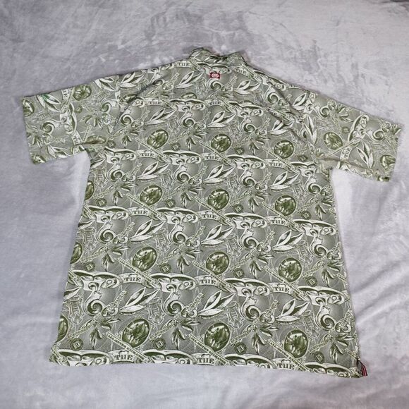 Vintage Ecko Unltd Money Print Button Shirt Mens XL Loop Collar Green Y2K - Picture 6 of 10